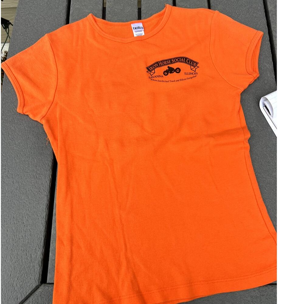 Bella Orange Cap Sleeve Iron Horse Social Club T-Shirt, Women's size M